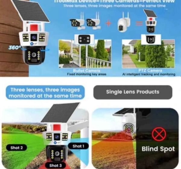 Triple View Wireless Solar Camera 4G SIM with 2 Fixed + PTZ Control, UHD 360° View 2 img 7824