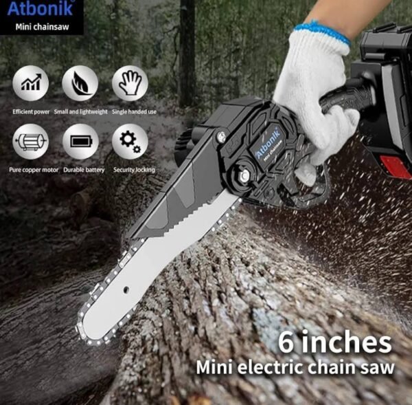 Mini Chainsaw,6-Inch Battery Powered hand Chainsaw Cordless electric saw Rechargeable 1 img 7979