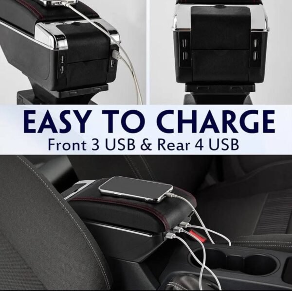 Storage Box with 7 USB Charging Port Dual Layer Car Armrest 6 img 8318