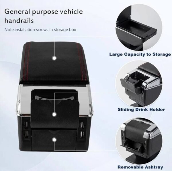 Storage Box with 7 USB Charging Port Dual Layer Car Armrest 3 img 8320