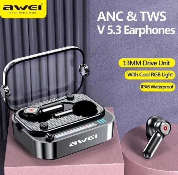 Awei T58 ANC V5.3 Wireless Bluetooth Earphones – RGB Light Gamer Headset 3 img 8795