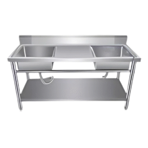 Stainless Steel Double Sink with Work Table & Shelf 1 Stainless Steel Double Sink with Work Table & Shelf - Image 1