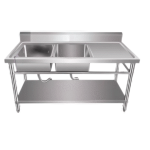 Stainless Steel Double Sink with Work Table and Undershelf 3 Stainless Steel Double Sink with Work Table and Undershelf - Image 1