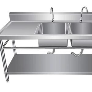 Stainless Steel Double Sink with Work Table and Undershelf 5 Stainless Steel Double Sink with Work Table and Undershelf - Image 3