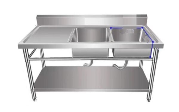 Stainless Steel Double Sink Table with Worktop and Undershelf 1 img 1029
